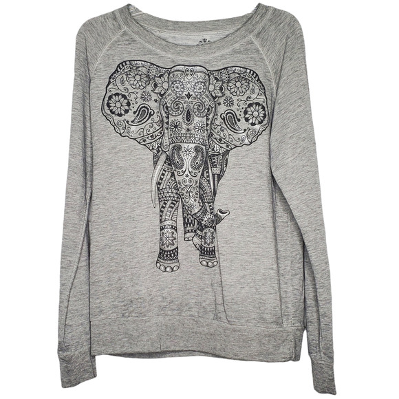 Well Worn Tops - Well Worn Black & Gray Lightweight Elephant Sweatshirt Sz M